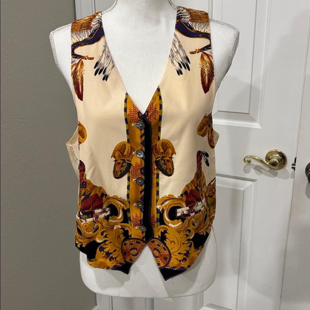 Vintage Karen Kane Petites Western/Native American Faux Silk Vest Size Small